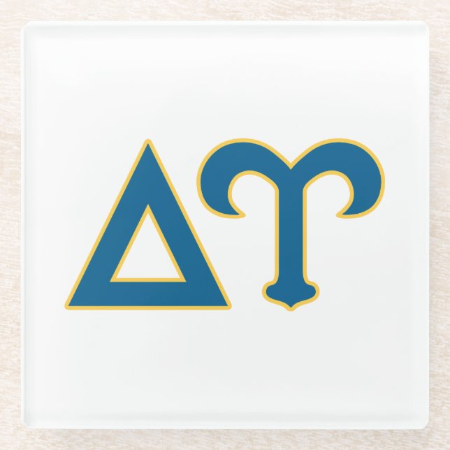 Delta Upsilon Fraternity Greek Letters Blue & Gold Glass Coaster (Front)