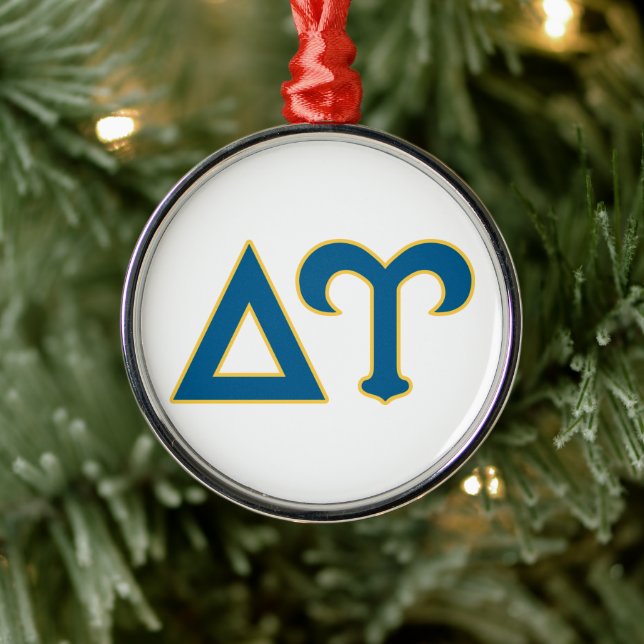 Delta Upsilon Fraternity Greek Letters Blue & Gold Metal Ornament (Tree)