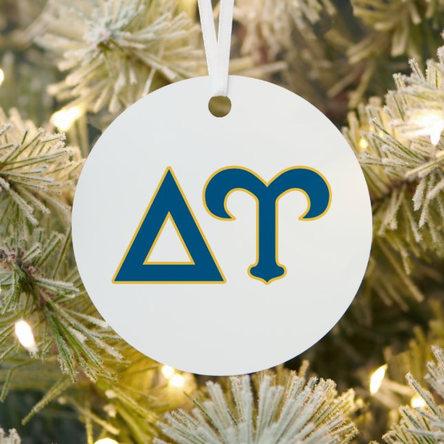 Delta Upsilon Fraternity Greek Letters Blue & Gold Metal Ornament (Insitu)