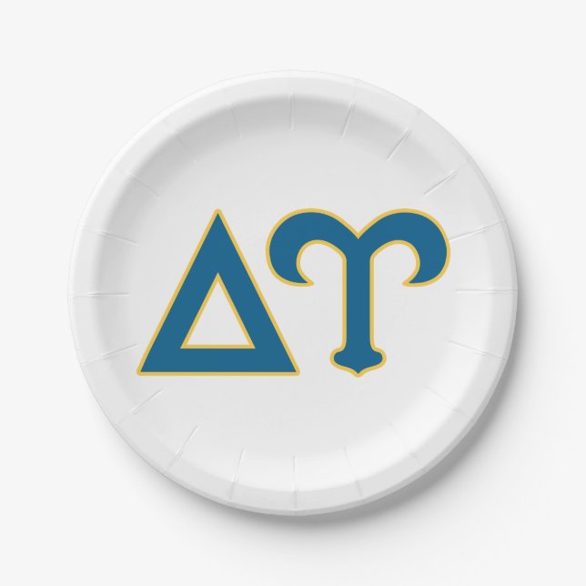 Delta Upsilon Fraternity Greek Letters Blue & Gold Paper Plates (Front)