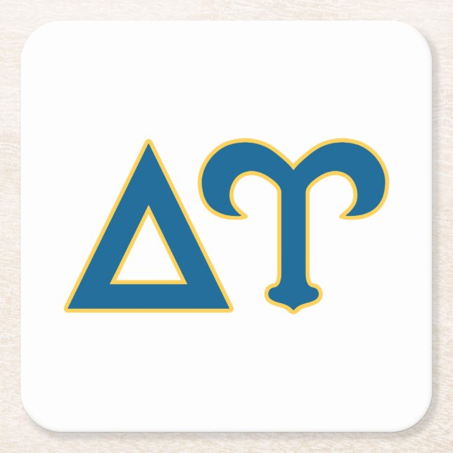 Delta Upsilon Fraternity Greek Letters Blue & Gold Square Paper Coaster (Front)