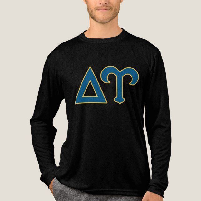 Delta Upsilon Fraternity Greek Letters Blue & Gold Tri-Blend Shirt (Front)