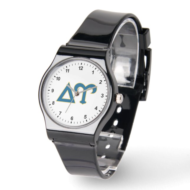 Delta Upsilon Fraternity Greek Letters Blue & Gold Watch (Angle)