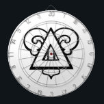 Delta Upsilon Fraternity Iconic Triangle Logo Dart Board<br><div class="desc">This distinguished design prominently features the official logo of the Delta Upsilon Fraternity, rendered in a classic black and white aesthetic. The central element is a bold, equilateral triangle, encompassing a smaller, inverted inner triangle that creates a strong, pillar-like symbol. Elegant scrollwork adorns the top, with a decorative flourish at...</div>