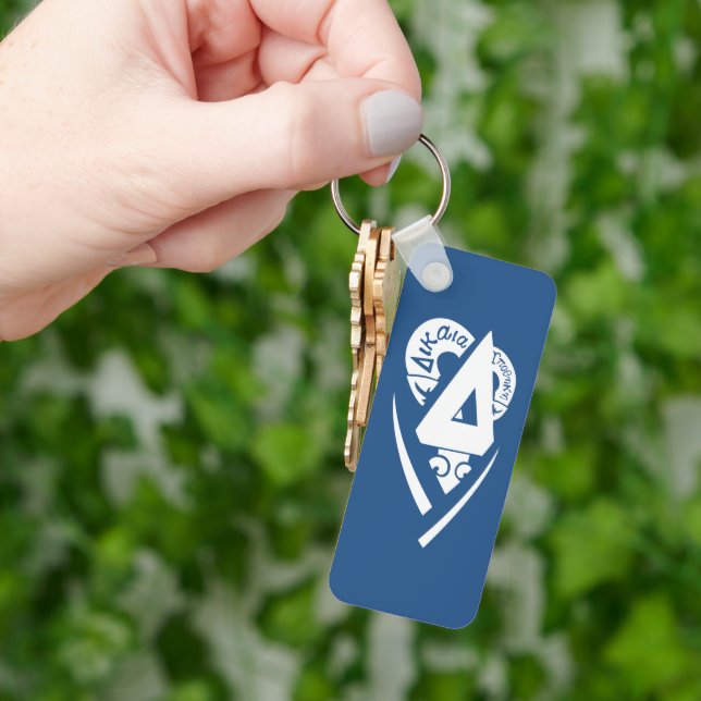 Delta Upsilon Fraternity Logo White on Blue Keychain (Hand)