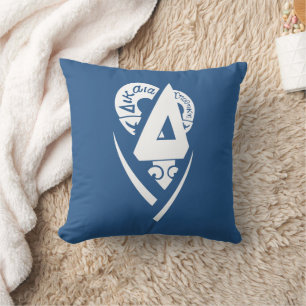 Delta Upsilon Fraternity Logo White on Blue Throw Pillow