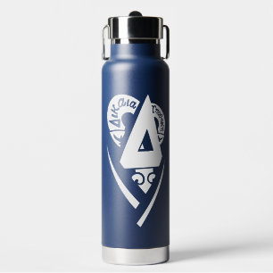 Delta Upsilon Fraternity Logo White on Blue Water Bottle