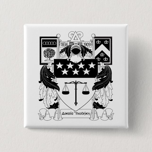 Delta Upsilon Fraternity Official Coat of Arms BW Button (Front)