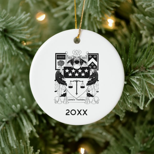 Delta Upsilon Fraternity Official Coat of Arms BW Ceramic Ornament (Tree)