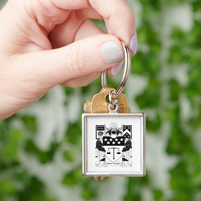 Delta Upsilon Fraternity Official Coat of Arms BW Keychain (Hand)