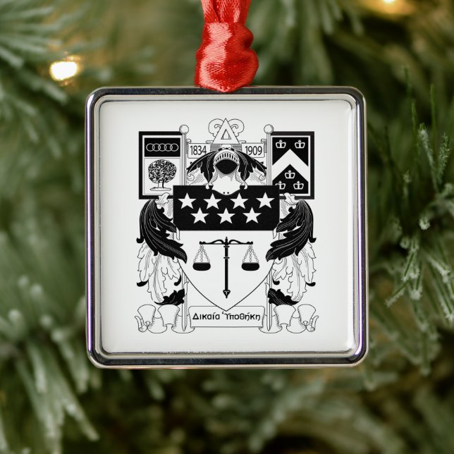 Delta Upsilon Fraternity Official Coat of Arms BW Metal Ornament (Tree)