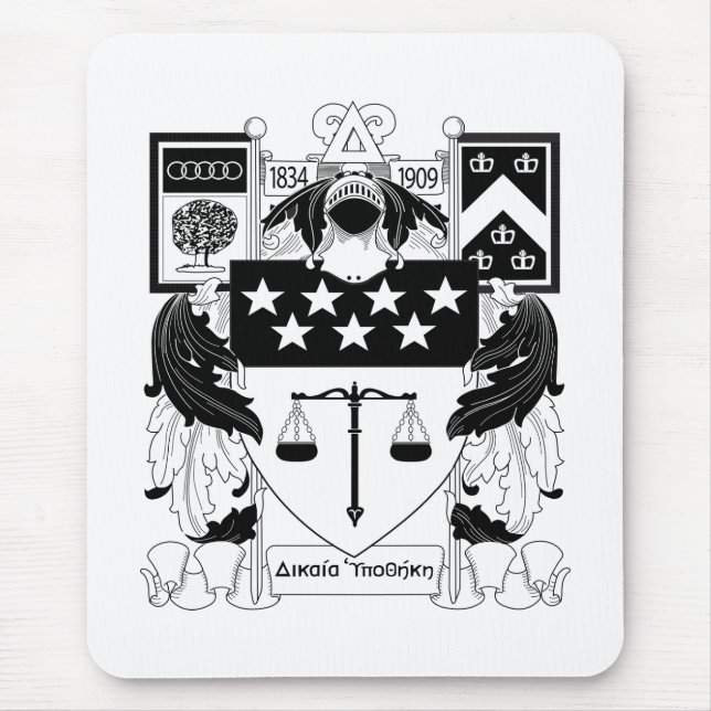 Delta Upsilon Fraternity Official Coat of Arms BW Mouse Pad (Front)
