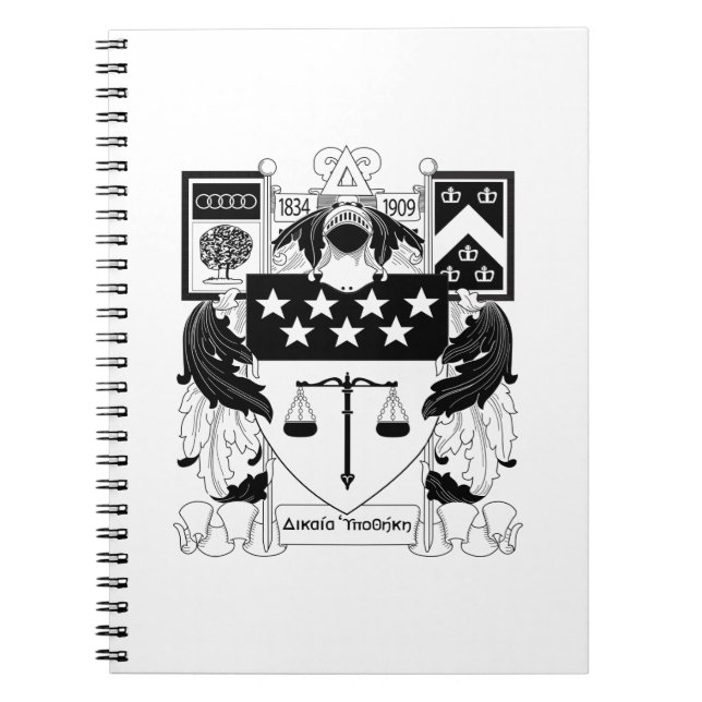 Delta Upsilon Fraternity Official Coat of Arms BW Notebook (Front)