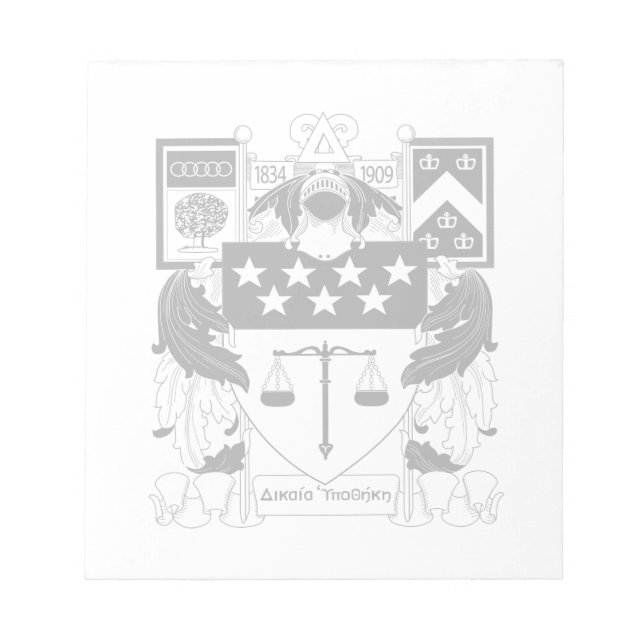 Delta Upsilon Fraternity Official Coat of Arms BW Notepad (Front)