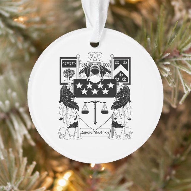 Delta Upsilon Fraternity Official Coat of Arms BW Ornament (Tree)