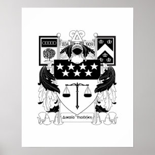 Delta Upsilon Fraternity Official Coat of Arms BW Poster