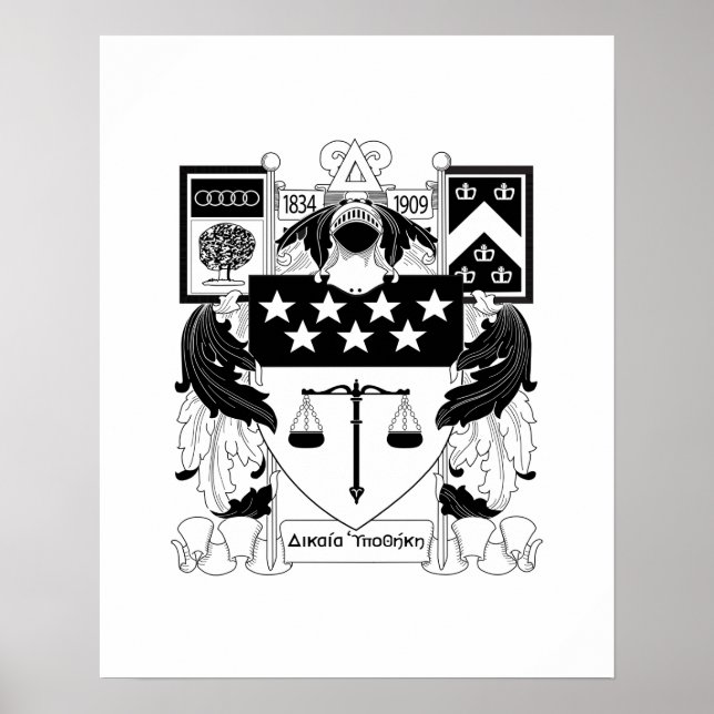 Delta Upsilon Fraternity Official Coat of Arms BW Poster (Front)