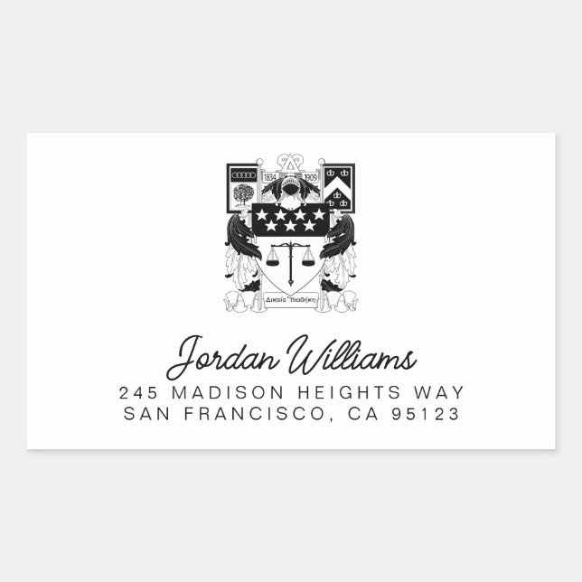 Delta Upsilon Fraternity Official Coat of Arms BW Rectangular Sticker (Front)