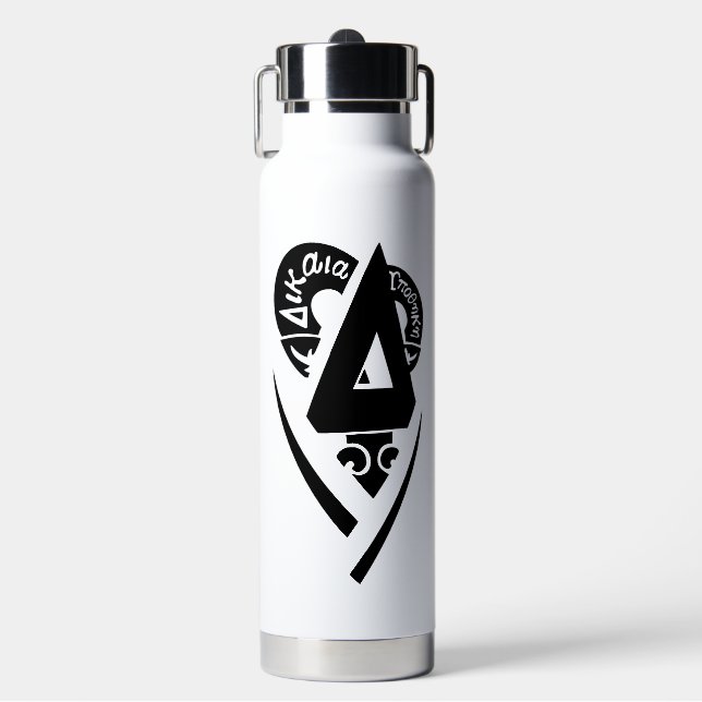 Delta Upsilon Fraternity Stylized Delta Logo B&W Water Bottle (Front)