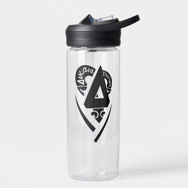 Delta Upsilon Fraternity Stylized Delta Logo B&W Water Bottle (Left)