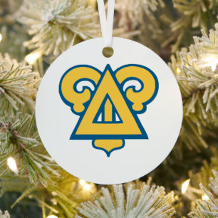 Delta Upsilon Fraternity Triangle Blue & Gold Metal Ornament
