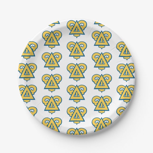 Delta Upsilon Fraternity Triangle Blue & Gold Paper Plates (Front)