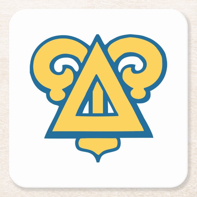 Delta Upsilon Fraternity Triangle Blue & Gold Square Paper Coaster (Front)