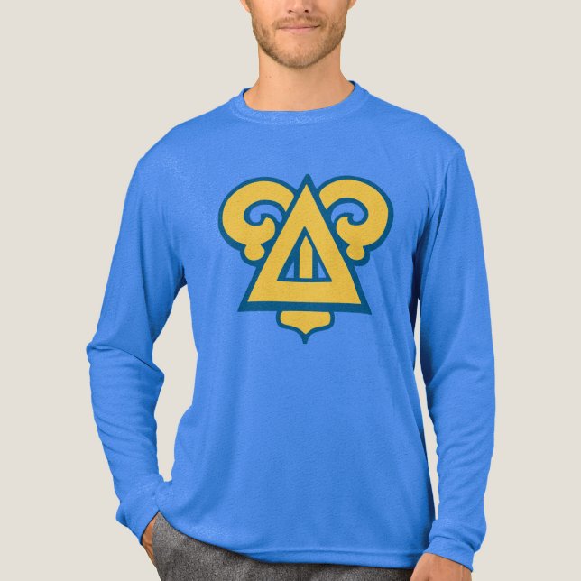 Delta Upsilon Fraternity Triangle Blue & Gold Tri-Blend Shirt (Front)