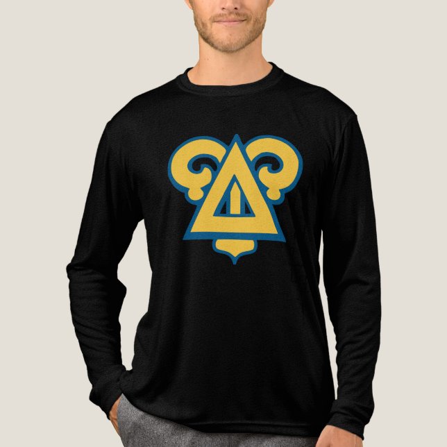 Delta Upsilon Fraternity Triangle Blue & Gold Tri-Blend Shirt (Front)