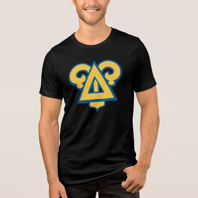 Delta Upsilon Fraternity Triangle Blue & Gold Tri-Blend Shirt (Front)