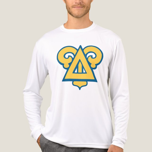 Delta Upsilon Fraternity Triangle Blue & Gold Tri-Blend Shirt (Front)