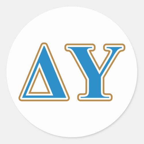 Delta Upsilon Gold and Sapphire Blue Letters Classic Round Sticker