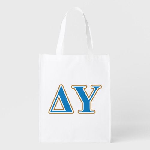 Delta Upsilon Gold and Sapphire Blue Letters Reusable Grocery Bag