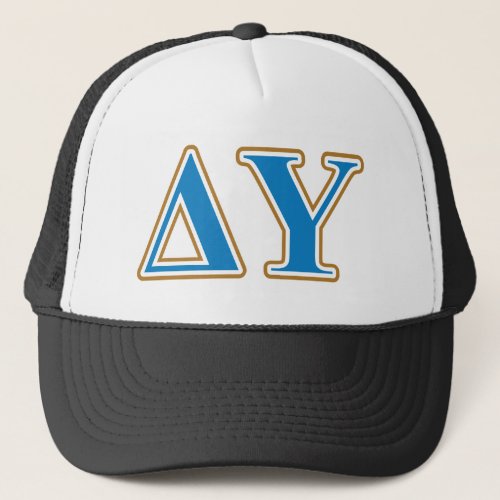 Delta Upsilon Gold and Sapphire Blue Letters Trucker Hat