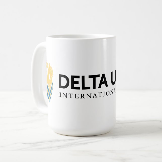Delta Upsilon International Fraternity Logo B&W Coffee Mug (Front Left)