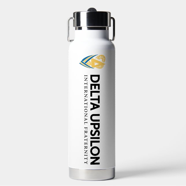 Delta Upsilon International Fraternity Logo B&W Water Bottle (Front)