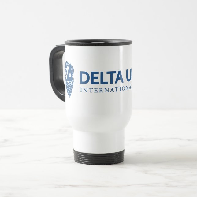 Delta Upsilon International Fraternity Logo Travel Mug (Front Left)