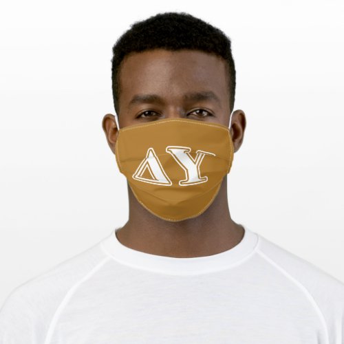 Delta Upsilon White and Gold Letters Adult Cloth Face Mask