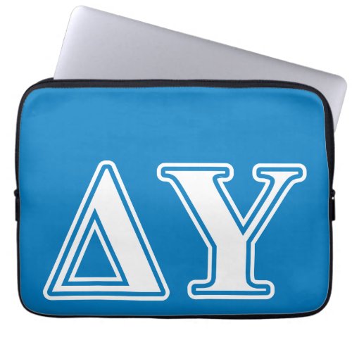 Delta Upsilon White and Sapphire Blue Letters Laptop Sleeve