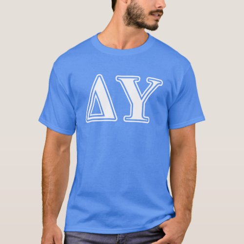 Delta Upsilon White and Sapphire Blue Letters T_Shirt