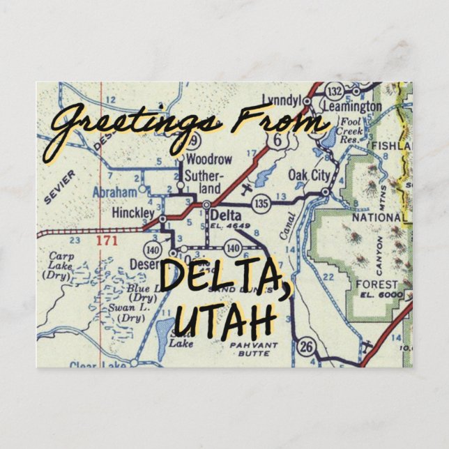 Delta Utah Vintage Map Postcard (Front)