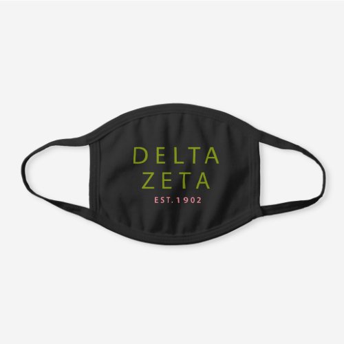 Delta Zeta  Est 1902 Black Cotton Face Mask