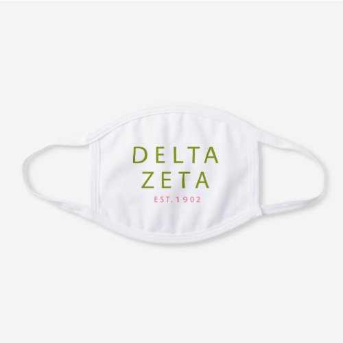 Delta Zeta  Est 1902 White Cotton Face Mask