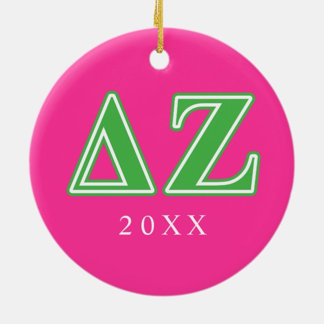 Delta Zeta Green Letters Ceramic Ornament (Back)