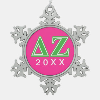 Delta Zeta Green Letters Snowflake Pewter Christmas Ornament