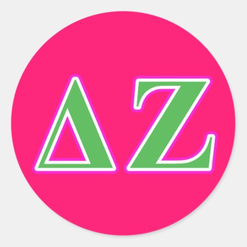 Delta Zeta Pink and Green Letters Classic Round Sticker