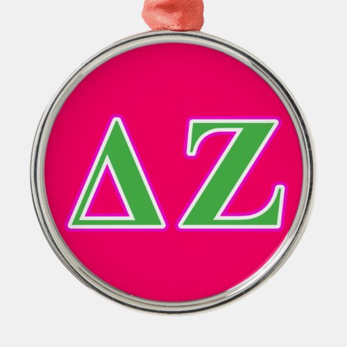 Delta Zeta Pink and Green Letters Metal Ornament