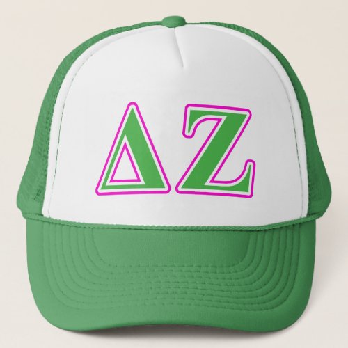 Delta Zeta Pink and Green Letters Trucker Hat
