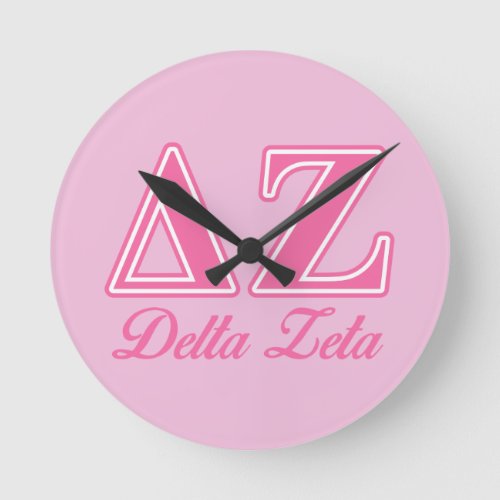 Delta Zeta Pink Letters Round Clock