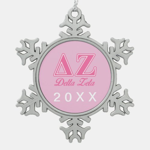 Delta Zeta Pink Letters Snowflake Pewter Christmas Ornament